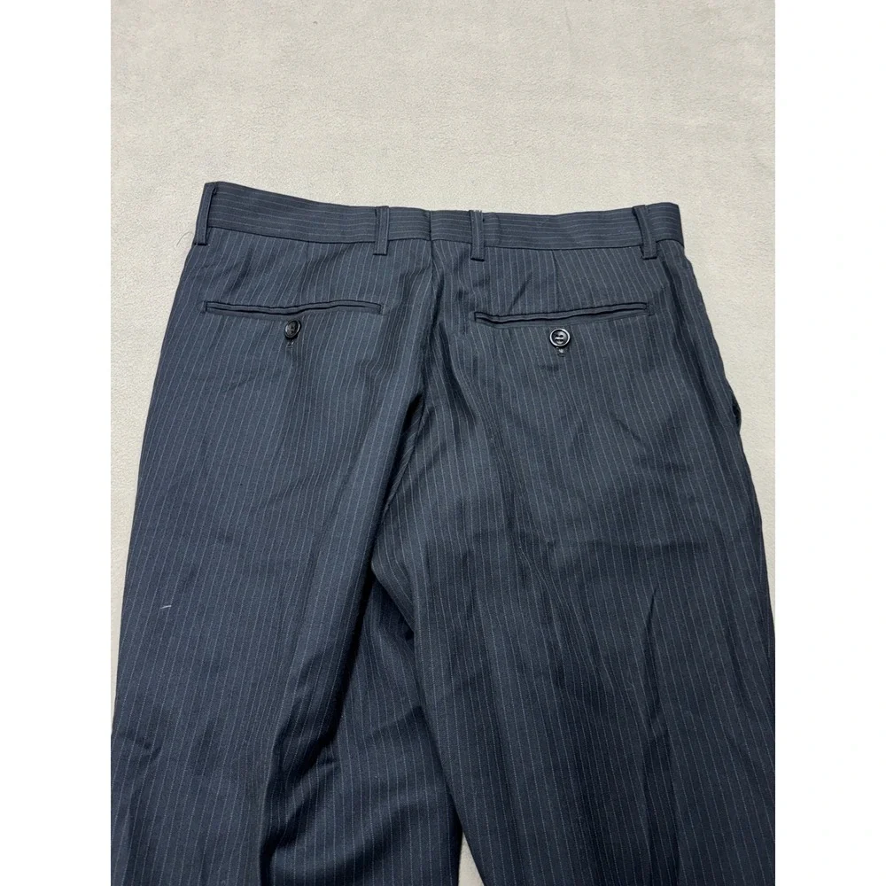 Vintage Giorgio Armani Mens Navy Blue Pinstripe Wool Blend Dress Pants Size 30